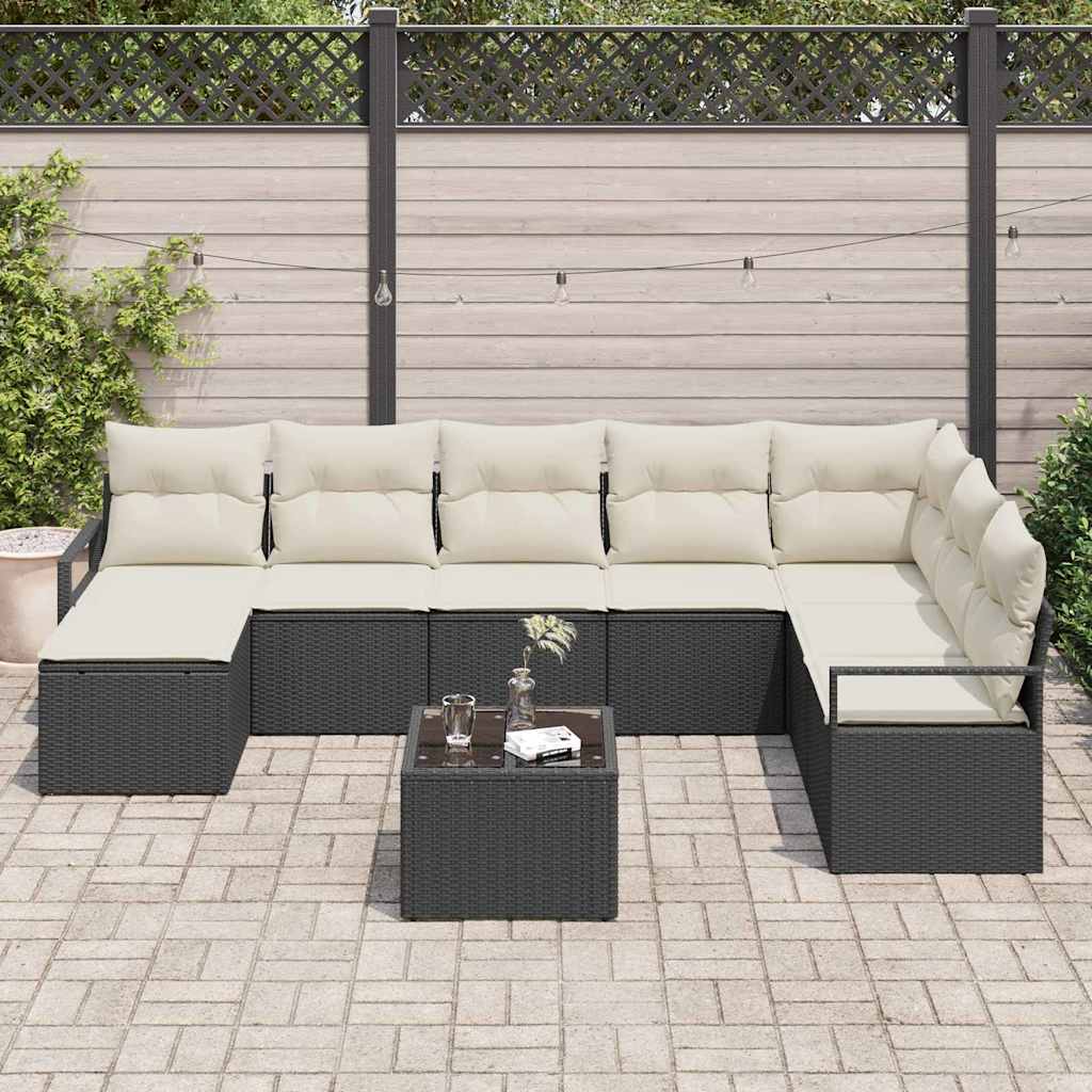 Garten-Sofa-Set mit Kissen mit Speicher 9 pcs Braun und Creme